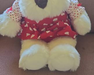 White Dog Plush with Red Heart Dress