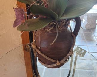 Phalaenopsis Orchid Arrangement in Rustic Ceramic Vase with Twine and Beads