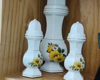Vintage Ceramic Salt and Pepper Shakers with Sunflower Motif