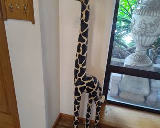 Hand-Carved Wooden Giraffe Figurine (Approx. 4-5 ft)