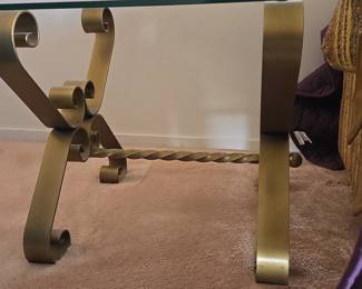 Ornate Scroll Metal and Glass Side Table