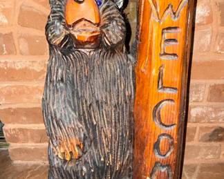 Chainsaw Carved Wooden Bear "Welcome" Sign