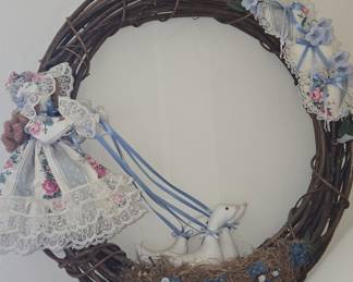 Springtime Nest Wreath with Doll and Geese