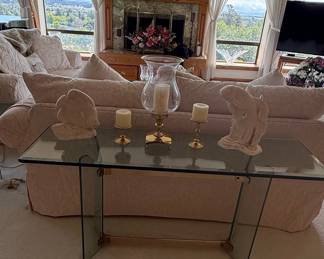 Glass and Brass Waterfall Console Table