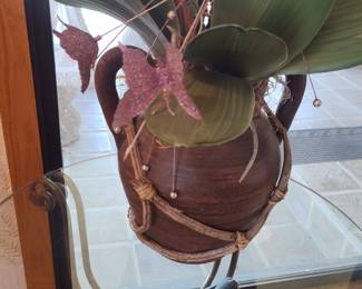 Phalaenopsis Orchid Arrangement in Rustic Ceramic Vase with Twine and Beads