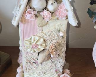 Shabby Chic Decorative Birdhouse with Birds and Roses