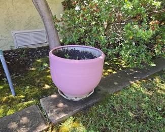 Large Pink Ceramic Bell Planter Pot with Saucer