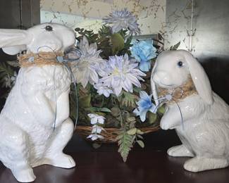 Pair of Ceramic Easter Bunny Figurines