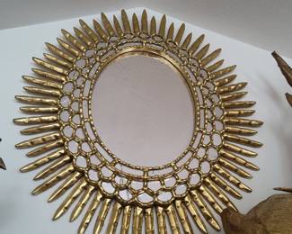 Italian Gilt Metal Oval Sunburst Mirror