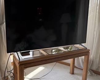 Mid-Century Modern Oak and Glass Console Table
