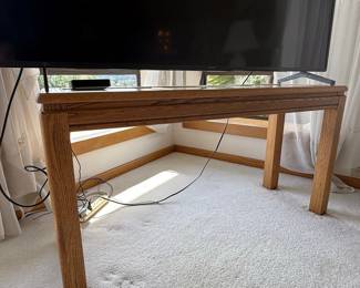 Mid-Century Modern Oak and Glass Console Table