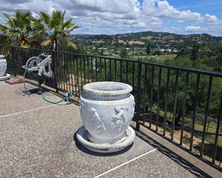 Large White Cast Stone Planter with Classical Reliefs