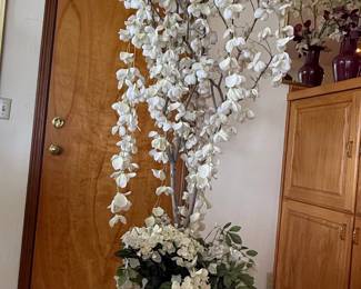 Artificial White Blossom Tree with Hydrangeas in a Decorative Planter