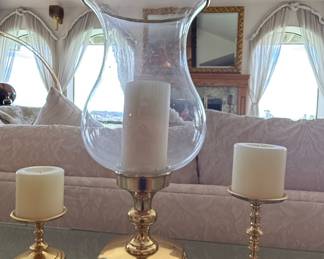 Brass Hurricane Candle Holder Set