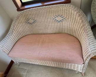 Vintage Wicker Loveseat with Pink Upholstery