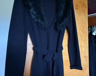 INC International Concepts Black Faux Fur Trimmed Cardigan