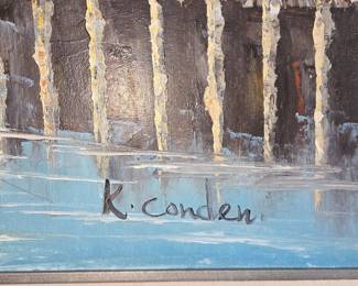 Seascape with Sailboats and Docks by R. Conden