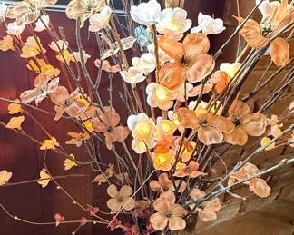 Lighted Cherry Blossom Branches in Wicker Vase