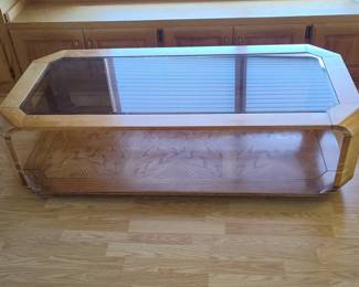 Vintage Mid-Century Modern Walnut Octagonal Glass Top Coffee Table