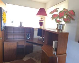 Mid-Century Modern Corner Desk with Hutch