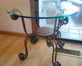 Vintage Wrought Iron and Glass Accent Table