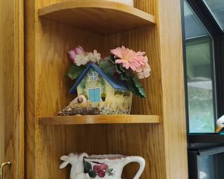 Decorative Ceramic Pitcher with Animal Figurines and Snowman Jar