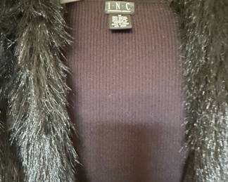 INC International Concepts Black Faux Fur Trimmed Cardigan