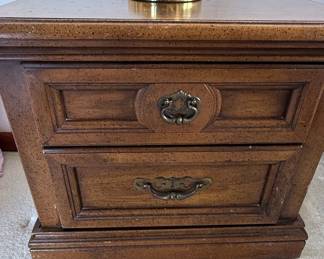 Vintage Drexel Heritage Pecan Nightstand with Two Drawers