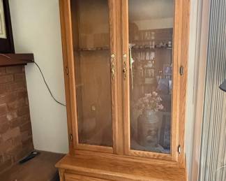 Oak Gun Cabinet with Drawers