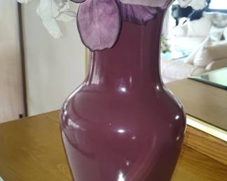 Plum Ceramic Vase with Orchid Arrangement