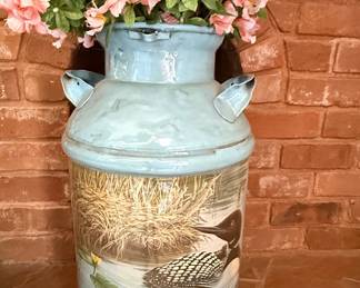 Ceramic Milk Can Vase with Loon Decor