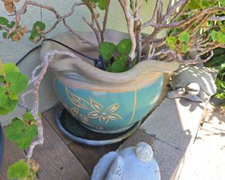 Glazed Ceramic Planter with Floral Motif