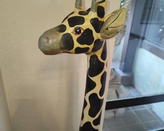 Hand-Carved Wooden Giraffe Figurine (Approx. 4-5 ft)