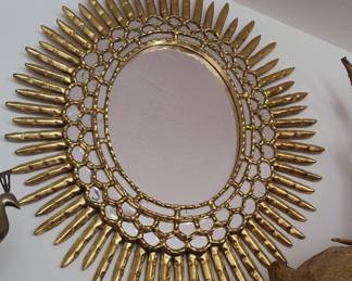 Italian Gilt Metal Oval Sunburst Mirror