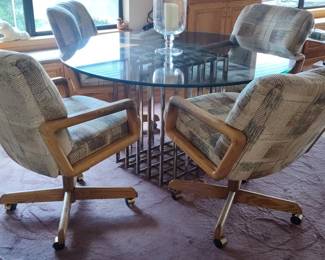 Chromcraft Mid-Century Modern Glass Top Dining Table and Swivel Chairs Set