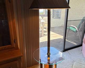 Mid-Century Modern Floor Lamp with Glass Top Table