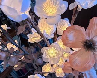 Lighted Cherry Blossom Branches in Wicker Vase