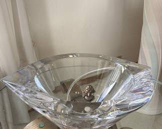 Hollywood Regency Style Gilt Wrought Iron and Glass Accent Table with Crystal Bowl