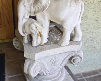 White Elephant Mother and Calf Garden Statue