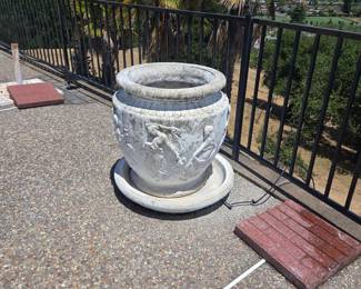Vintage Cast Stone Garden Urn with Putti