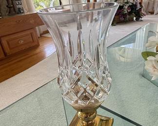 Waterford Crystal Hurricane Vase with Brass Candlestick Holder