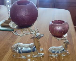 Silver-Tone Reindeer Candle Holders