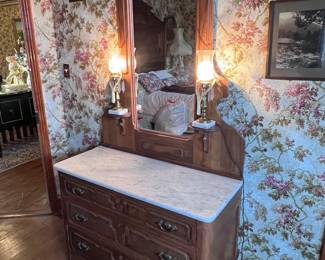 Marble Top Mirrored Dresser