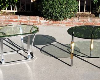 Maisen Jansen (?) Alain Delon (?) brass and glass vintage table from the 1970s (chrome one was bought at Chicago's Merchandise Mart)