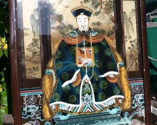 VERY large Chinese reverse glass paintings (set of two different lords)