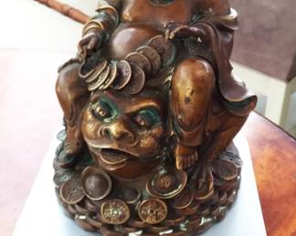 7 plus pound bronze or Brass antique Buddha---EXTREME detail in all areas and in deep crevices, original patina