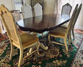 Cherry French Provincial Trestle Table/Six Chairs 