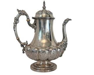 American Rococo Revival coin silver coffee pot. This is a rare, historically significant American Rococo Revival coin silver coffee pot crafted around 1840 by Obadiah Rich, who was widely celebrated as the most important and elite master silversmith working in Boston between 1830 and 1850. 1482.7 grams