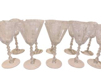 Fostoria Chintz Glassware.   Fostoria Chintz Glassware 11 wine , 6 cordials, and 2 water.