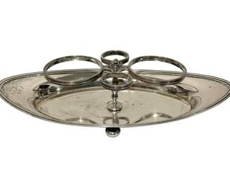  Antique sterling silver cruet stand.   Antique sterling silver cruet stand (or oil and vinegar caster frame) made by the renowned Gorham Manufacturing Company. It dates back to 1882. 173 grams.